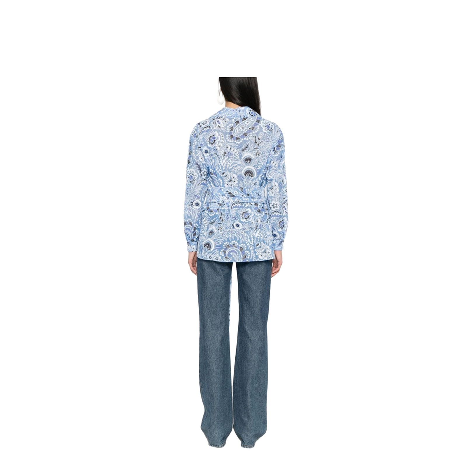 Silk-Cotton Blend Floral Print Shirt - Blue