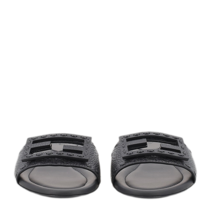 Black Leather Baguette Slides