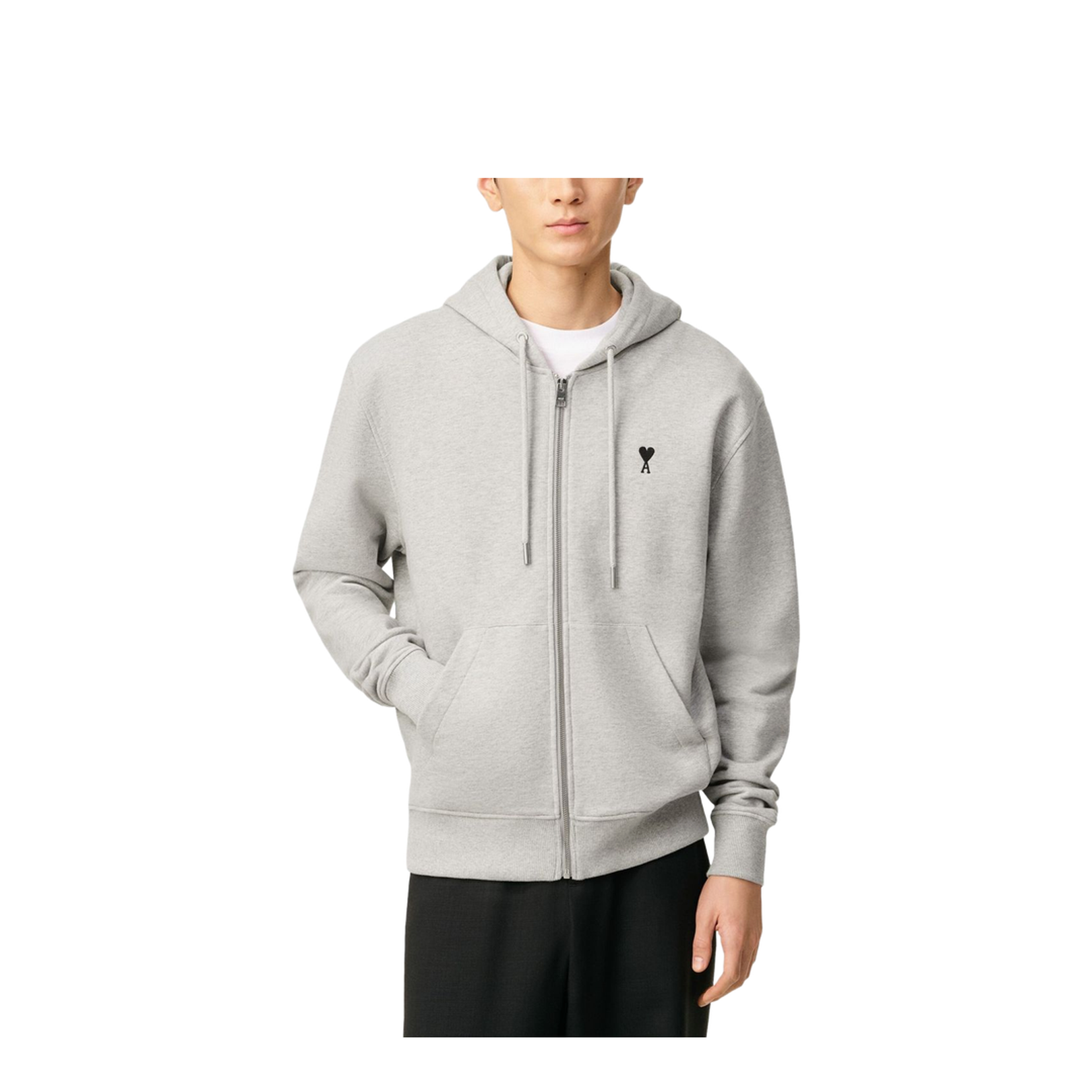 Grey Cotton Zipped Hoodie