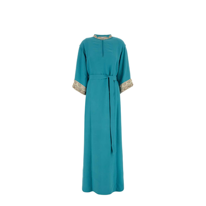 Turquoise Crepe Long Dress
