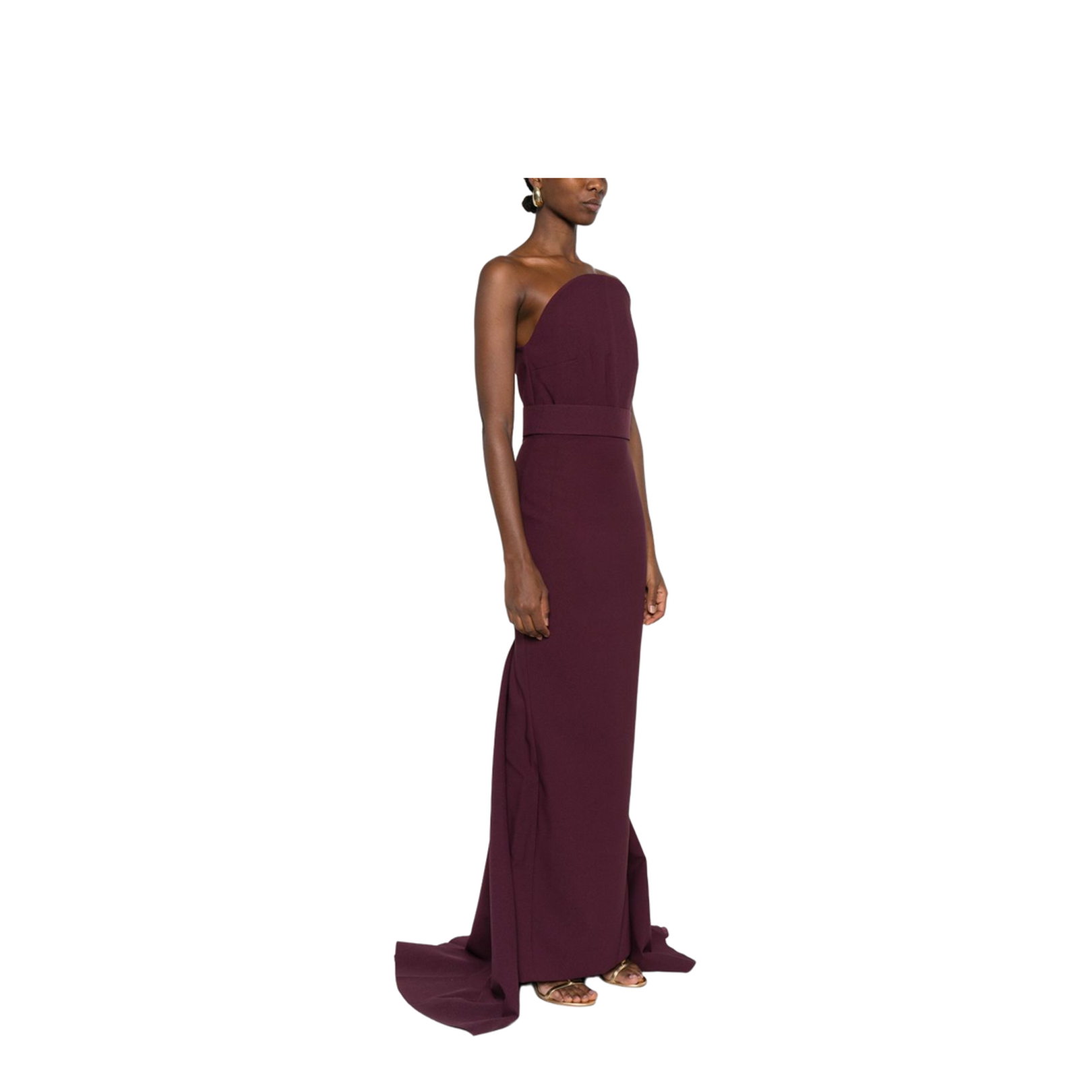Burgundy Strapless Neckline Straight Skirt