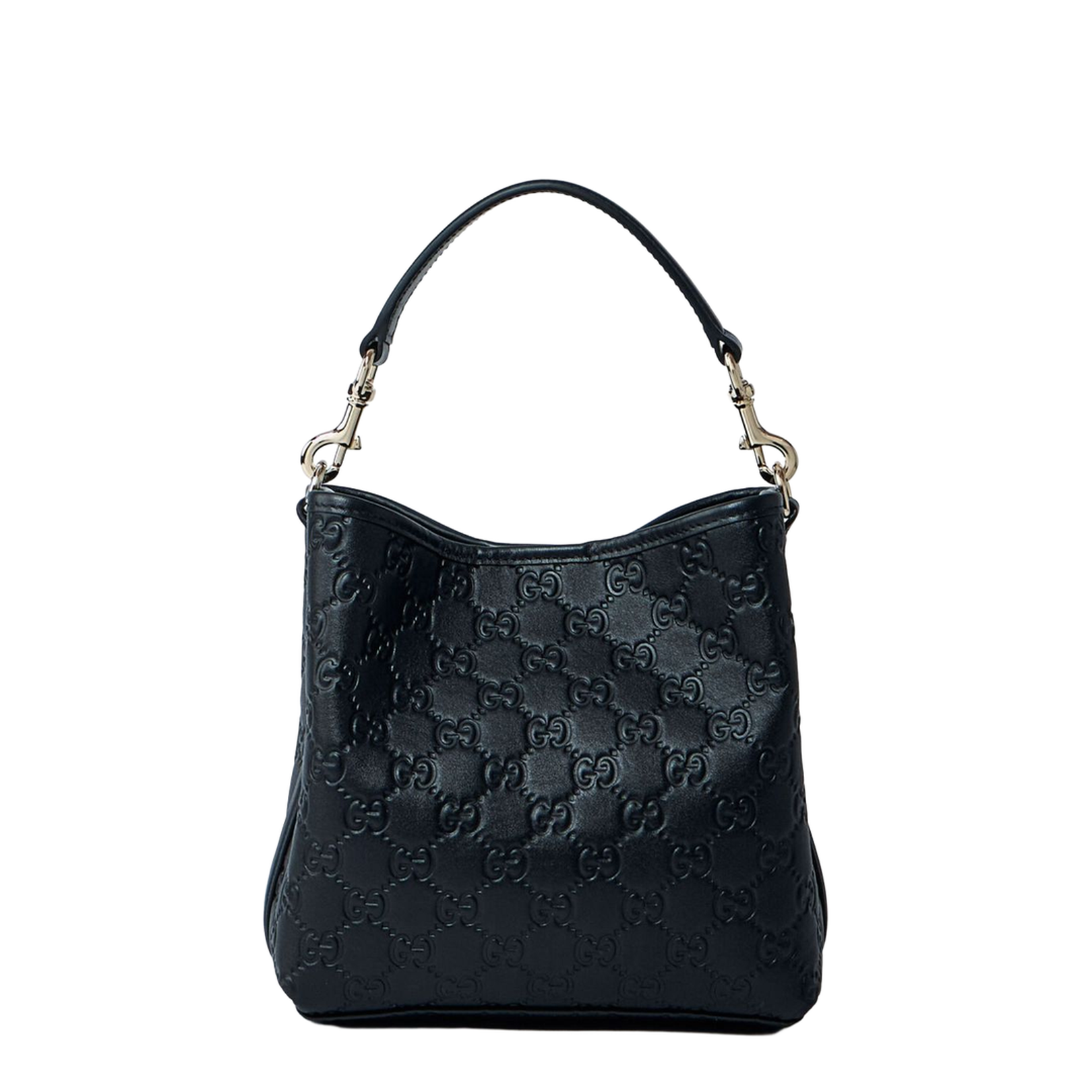 GG Emblem Small Leather Bucket Bags - Black