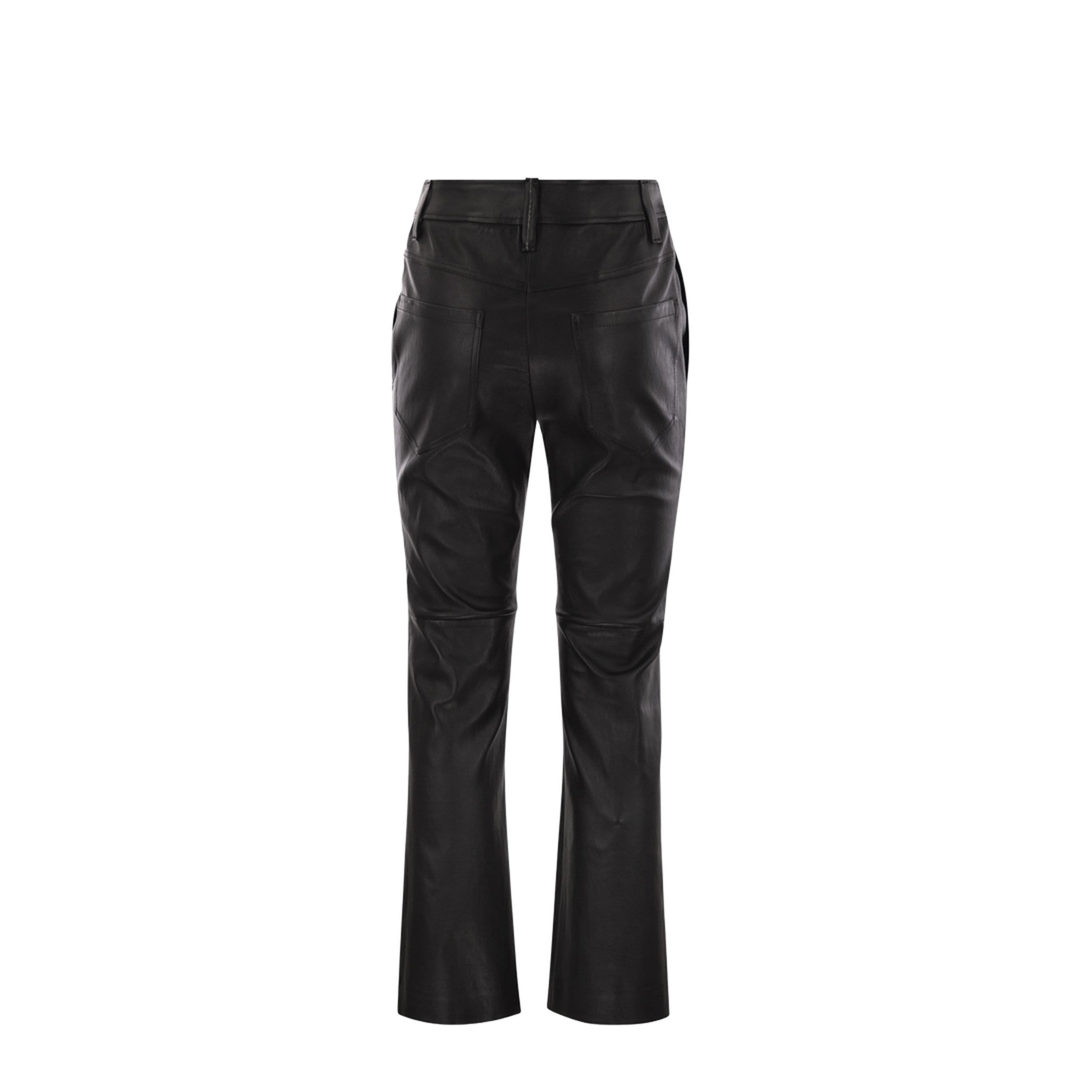 Stretch Nappa Leather Square Cigarette Trousers with Jewellery