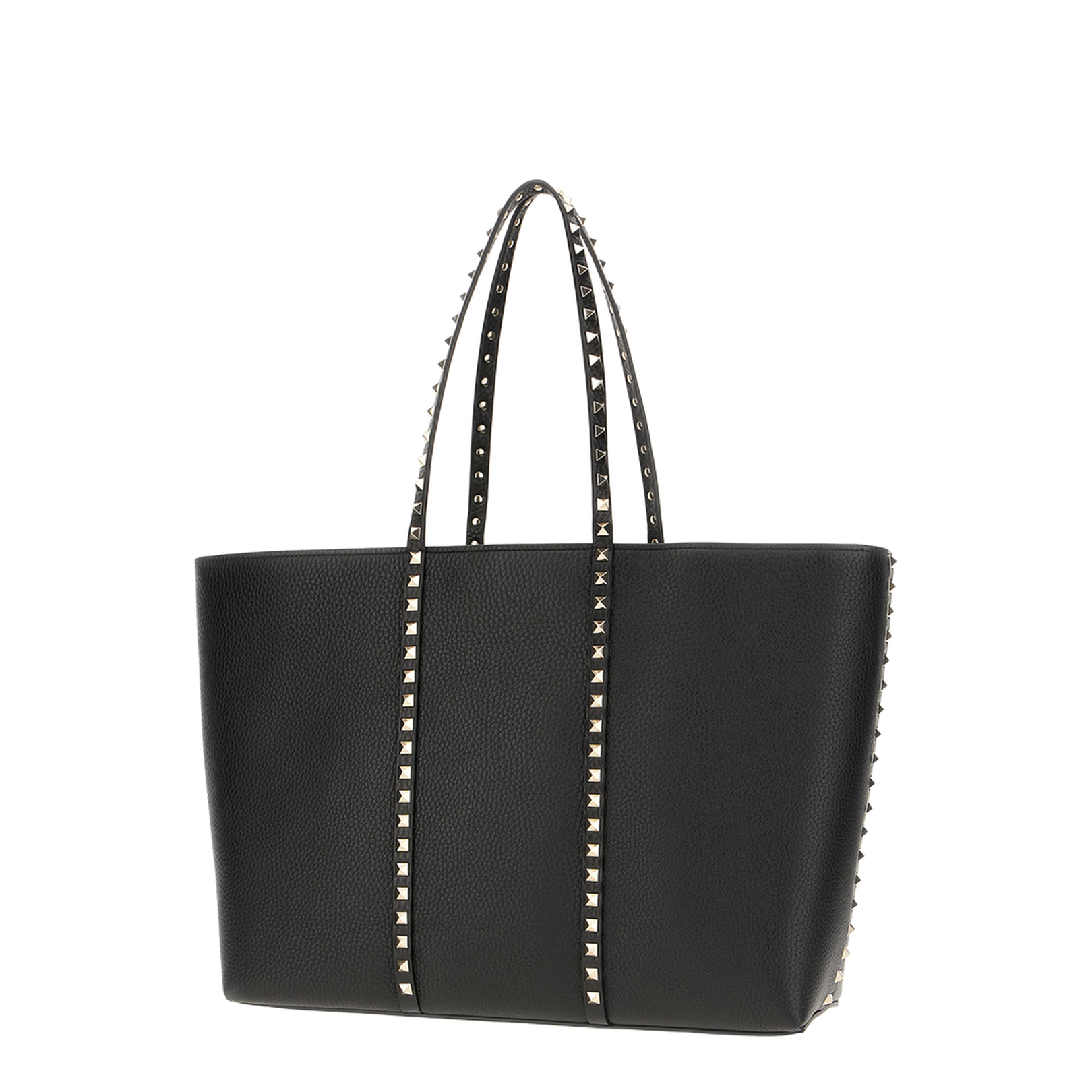 Black Leather Rockstud Shopping Bag