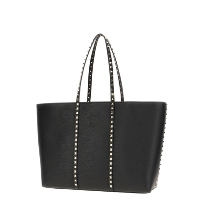 Black Leather Rockstud Shopping Bag