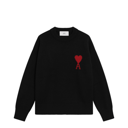 Black Wool De Coeur Crewneck Sweater