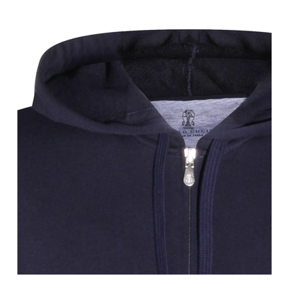 Zipped Cotton Fleece Sweater Blue