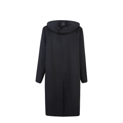 Black Wool And Cashmere Blend Hooded Coat