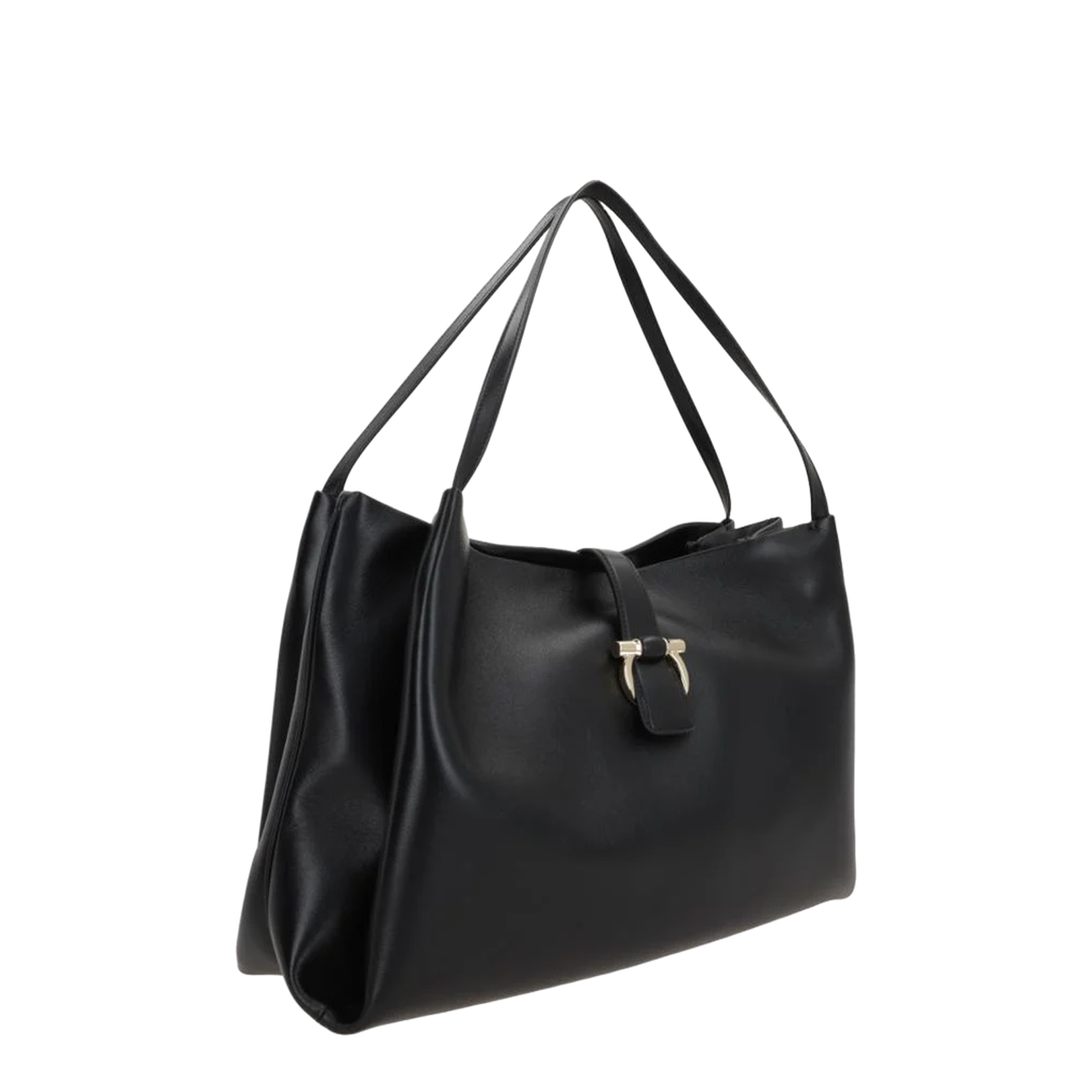 Smooth Black Leather Tote Bag