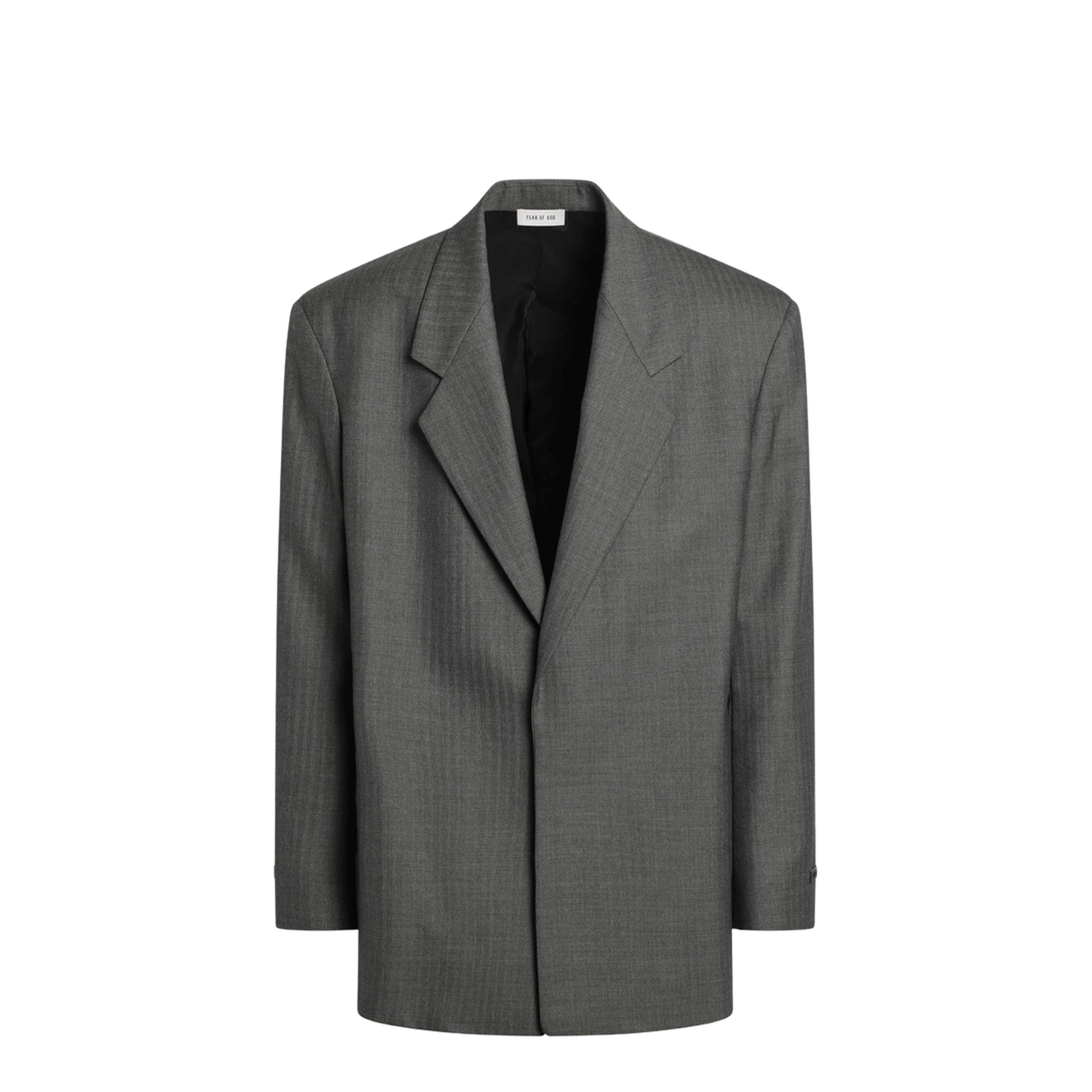 Grey Single-Breasted Wool Blazer