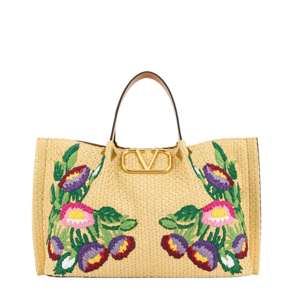 Raffia VLogo Signature Handbag