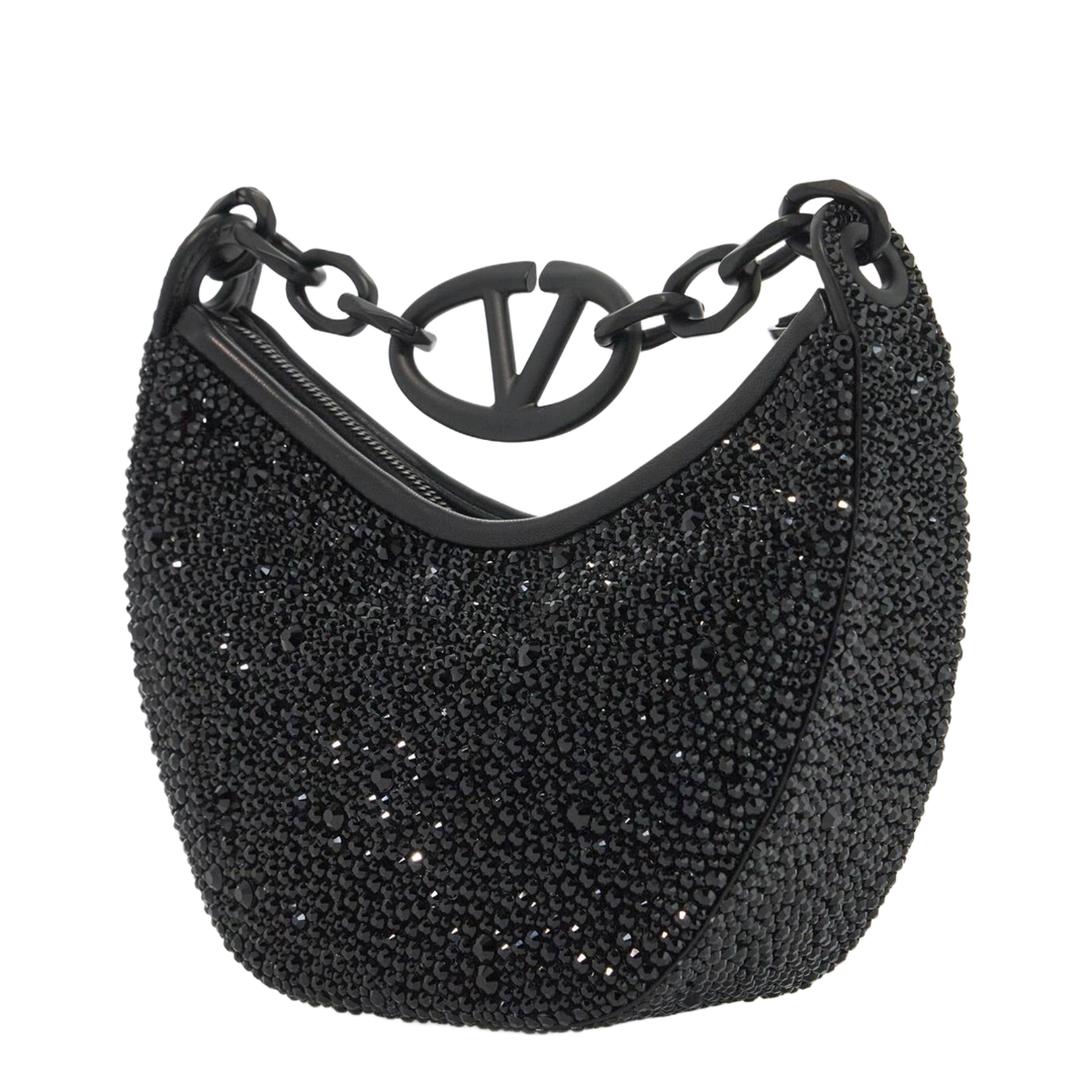 Embellished Leather Hobo VLogo Moon Handbag