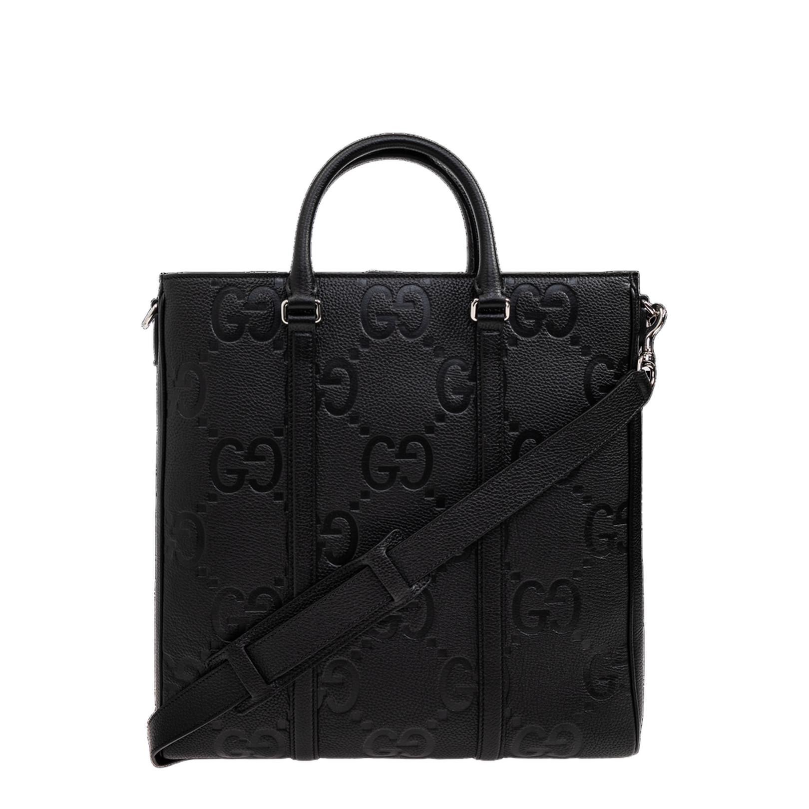 GG Jumbo Medium Leather Duffle Bag - Black
