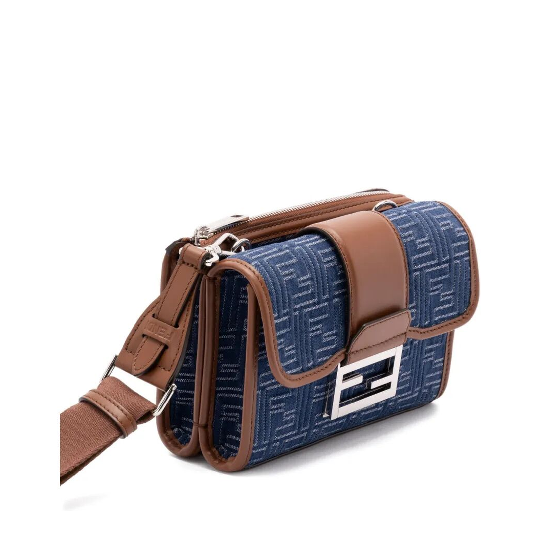 MAYFEYR - Fendi - Denim-Effect Ff Jacquard And Leather Double Baguette Bag - 7VA649AUGO