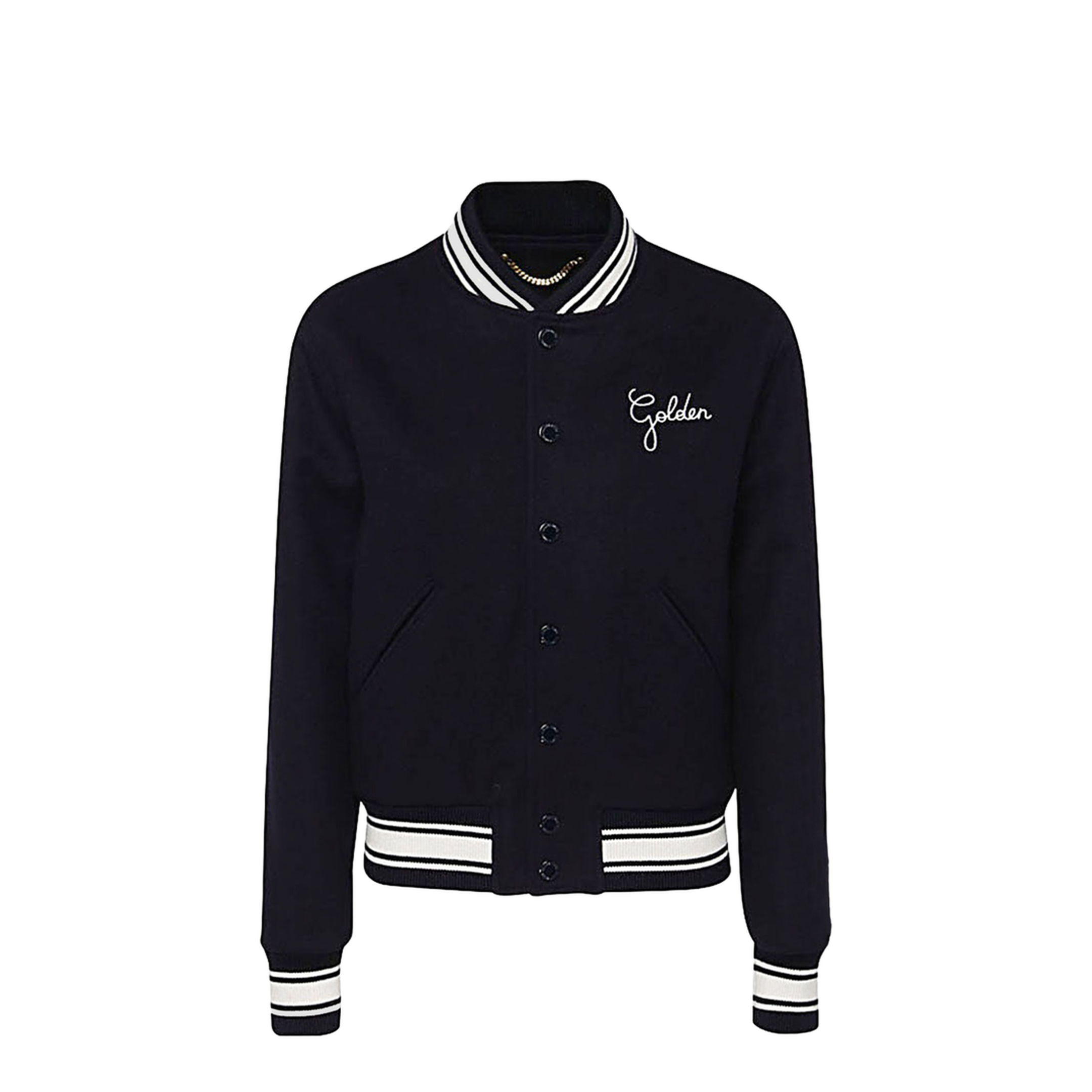 Black Virgin Wool Embroidered-Logo Bomber Jacket