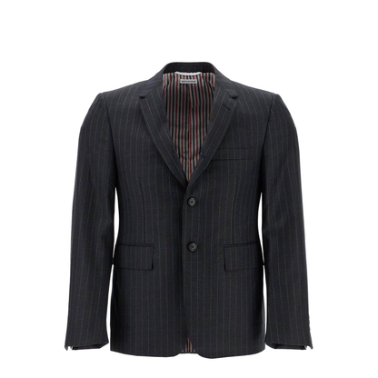 Grey Pinstripe Single-Breasted Jacket