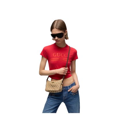 Lunetta Small Canvas Shoulder Bag - Sand and Dark Brown