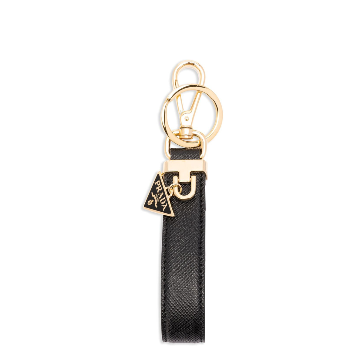 Black Saffiano Leather Keyring With Triangle Logo