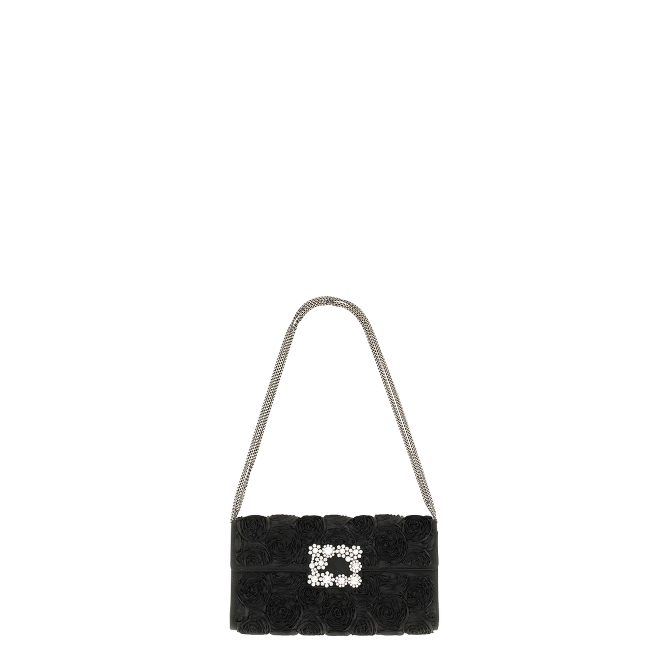 Satin Bag with Crystal Buckle and Rose Detail