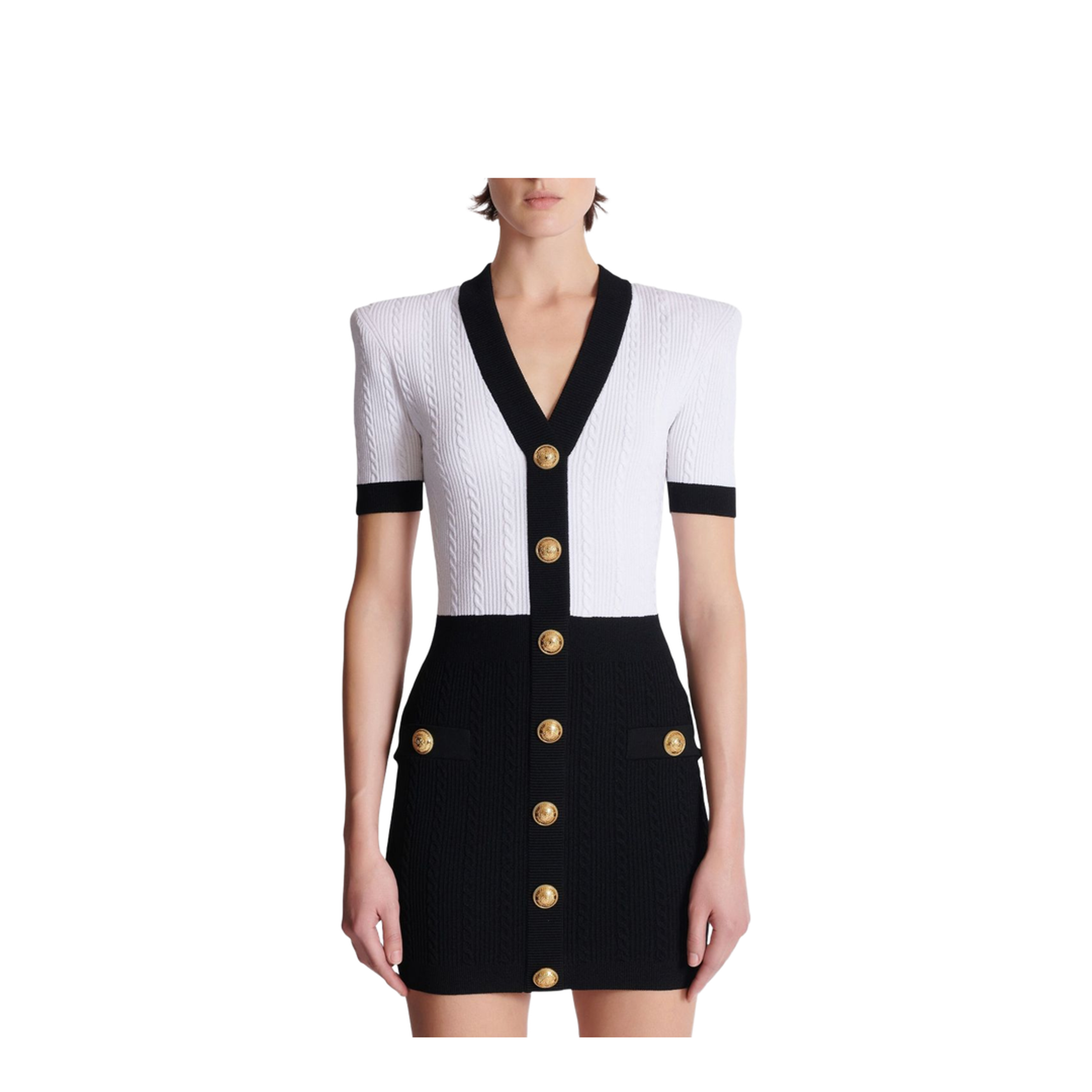 Two-tone cable-knit bodycon dress