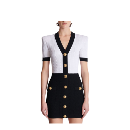 Two-tone cable-knit bodycon dress