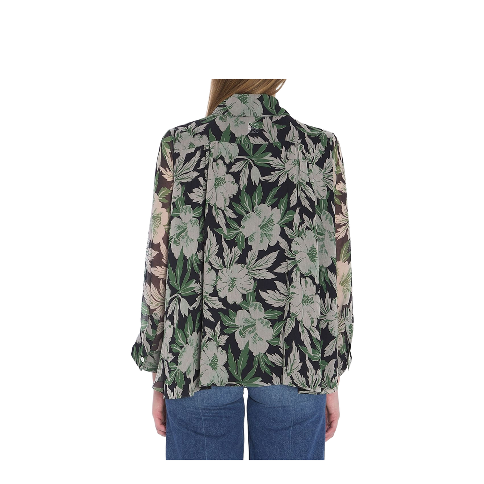 Light Embossed Silk Shirt with Hibiscus Floral Print