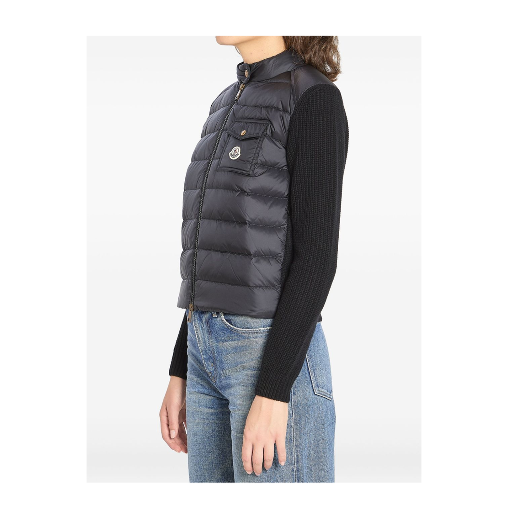 Black Padded Wool Zip-Up Cardigan