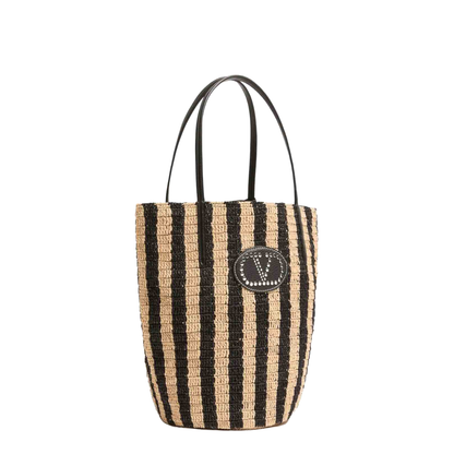 Striped Raffia Shopping Bag