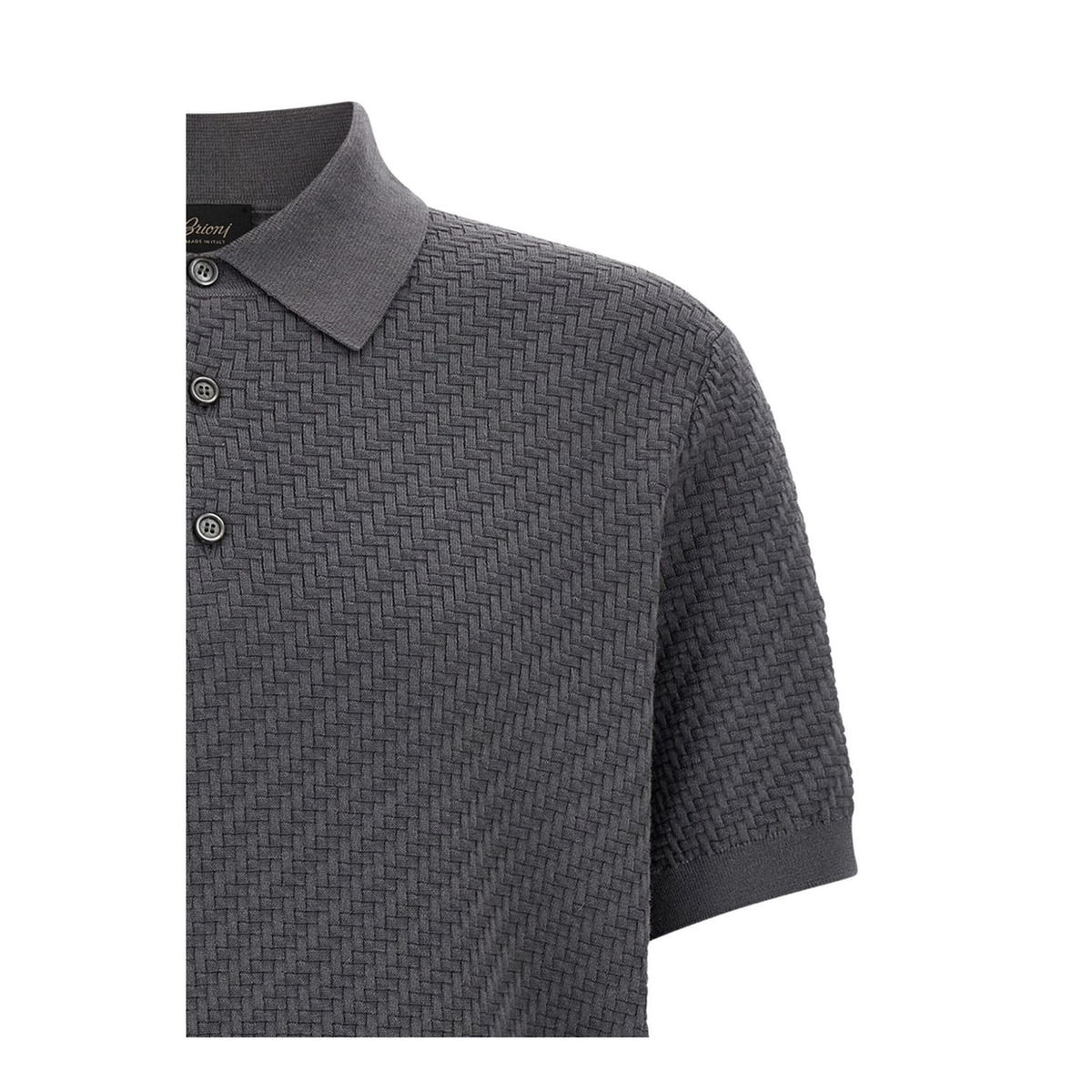 MAYFEYR - Brioni - Grey Woven Texture Polo Shirt - UMR20OPAK221200