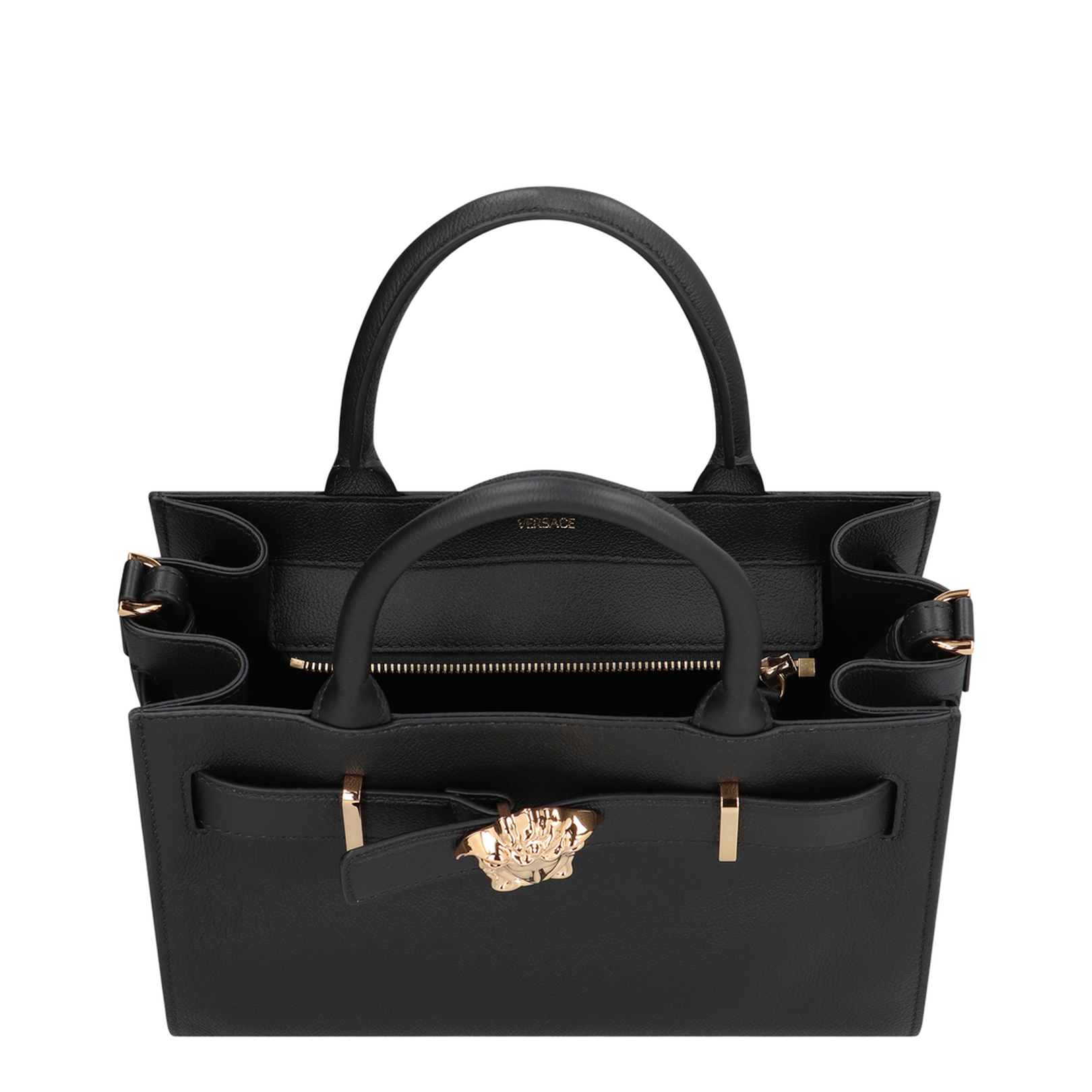 Medusa Black Leather Hand Bag