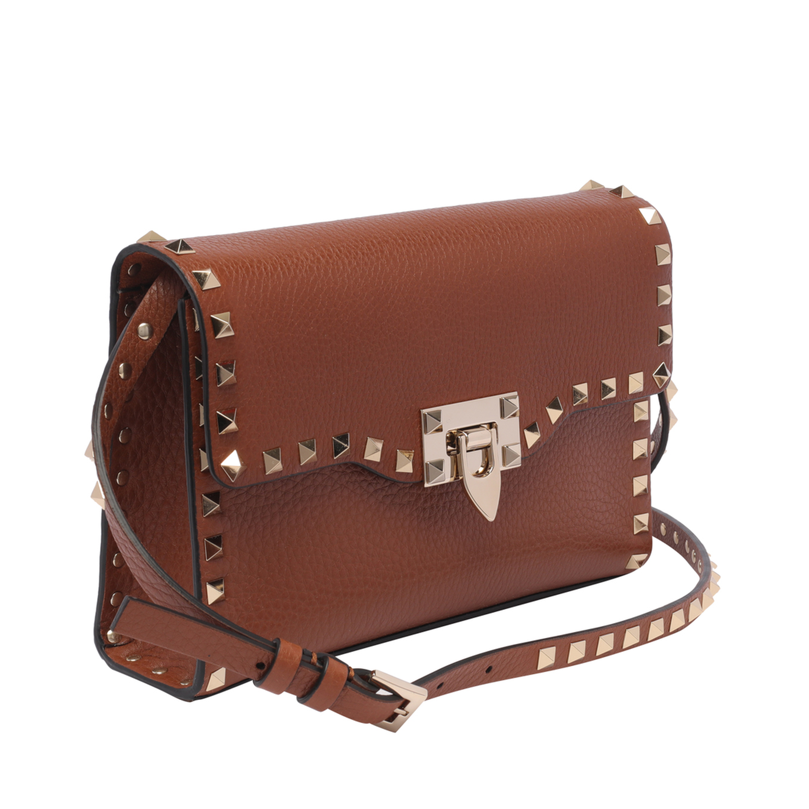 Brown Small Rockstud Crossbody Bag