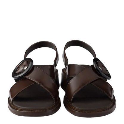 MAYFEYR - Prada - Brushed Leather Crisscross Band Sandals With Plexiglas Buckle - 1X962NF035P39