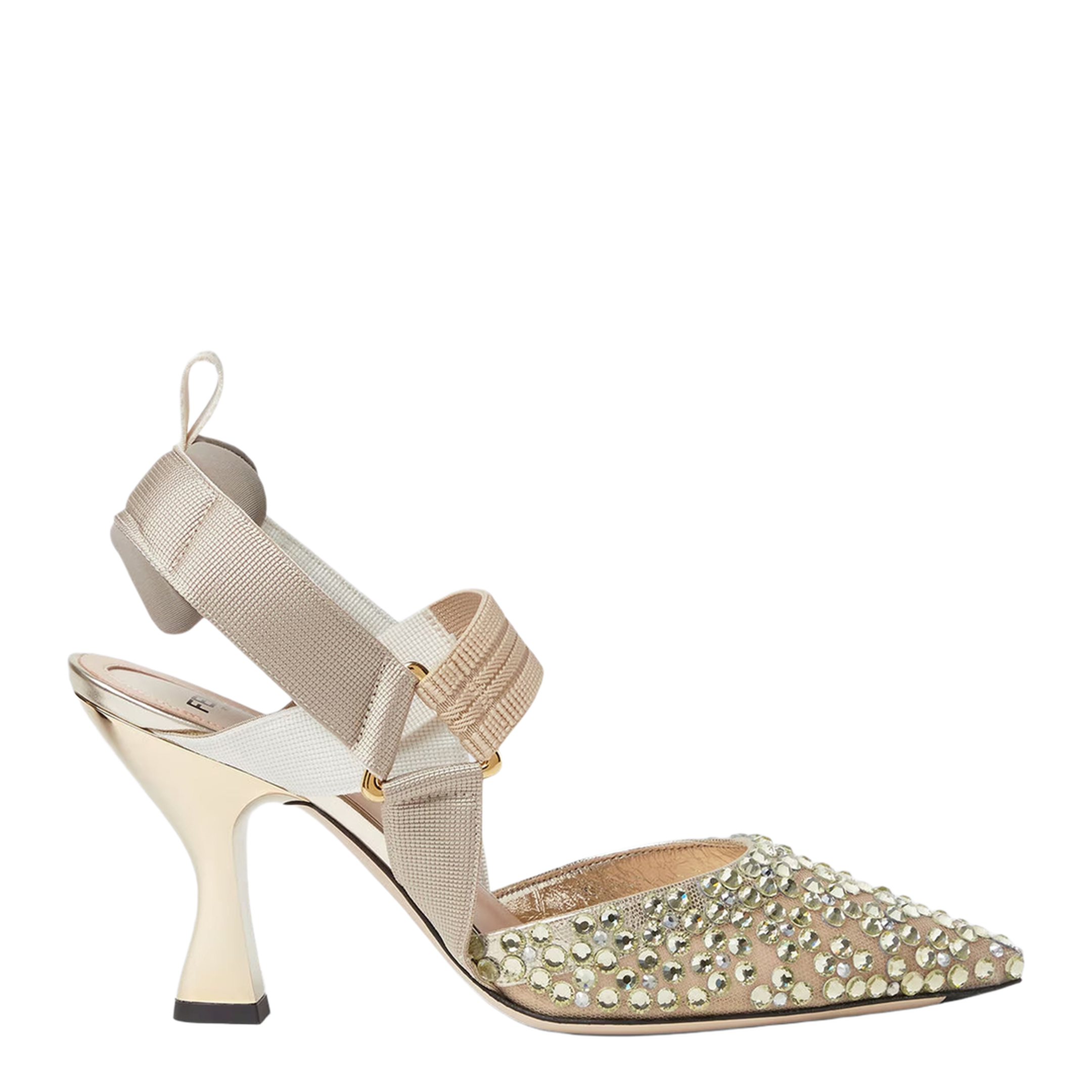 MAYFEYR - Fendi - Nude Mesh And Light Green Crystal Colibrì Slingbacks - 8J8951AY1DF1WCN