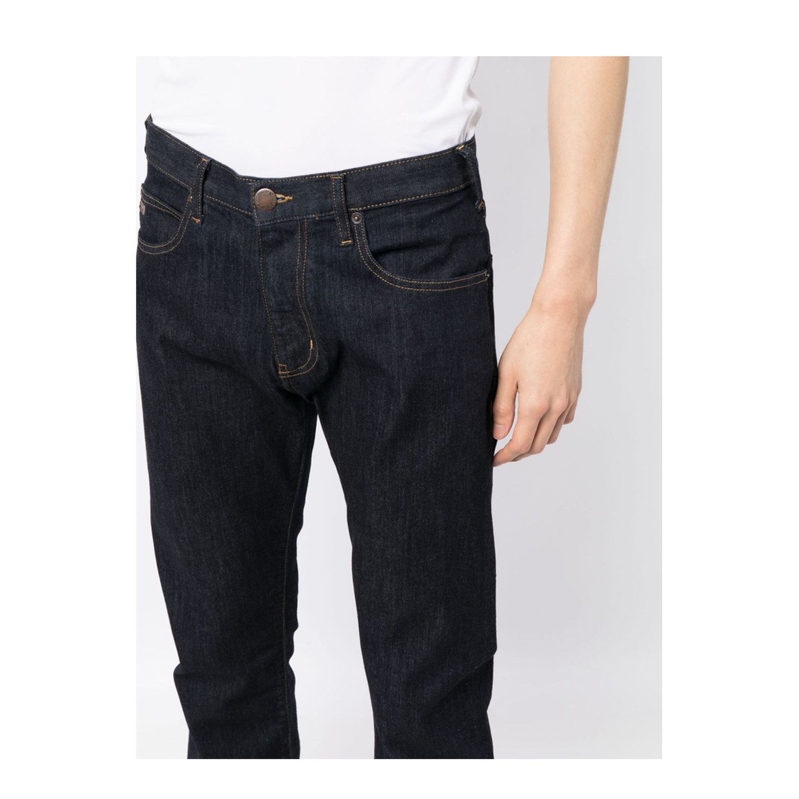 Indigo Blue Stretch-Cotton Dark Wash Low-Rise Slim Cut Jeans