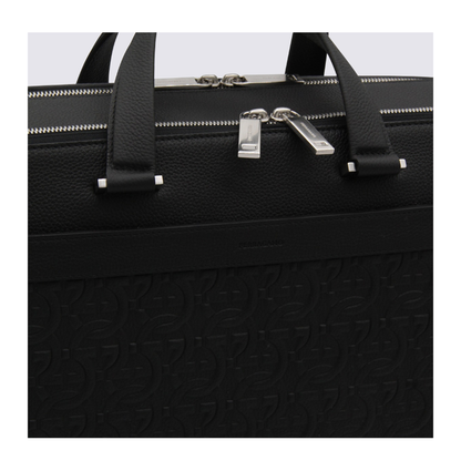 Salvatore Black Leather Business Gancini Top Handle Bag
