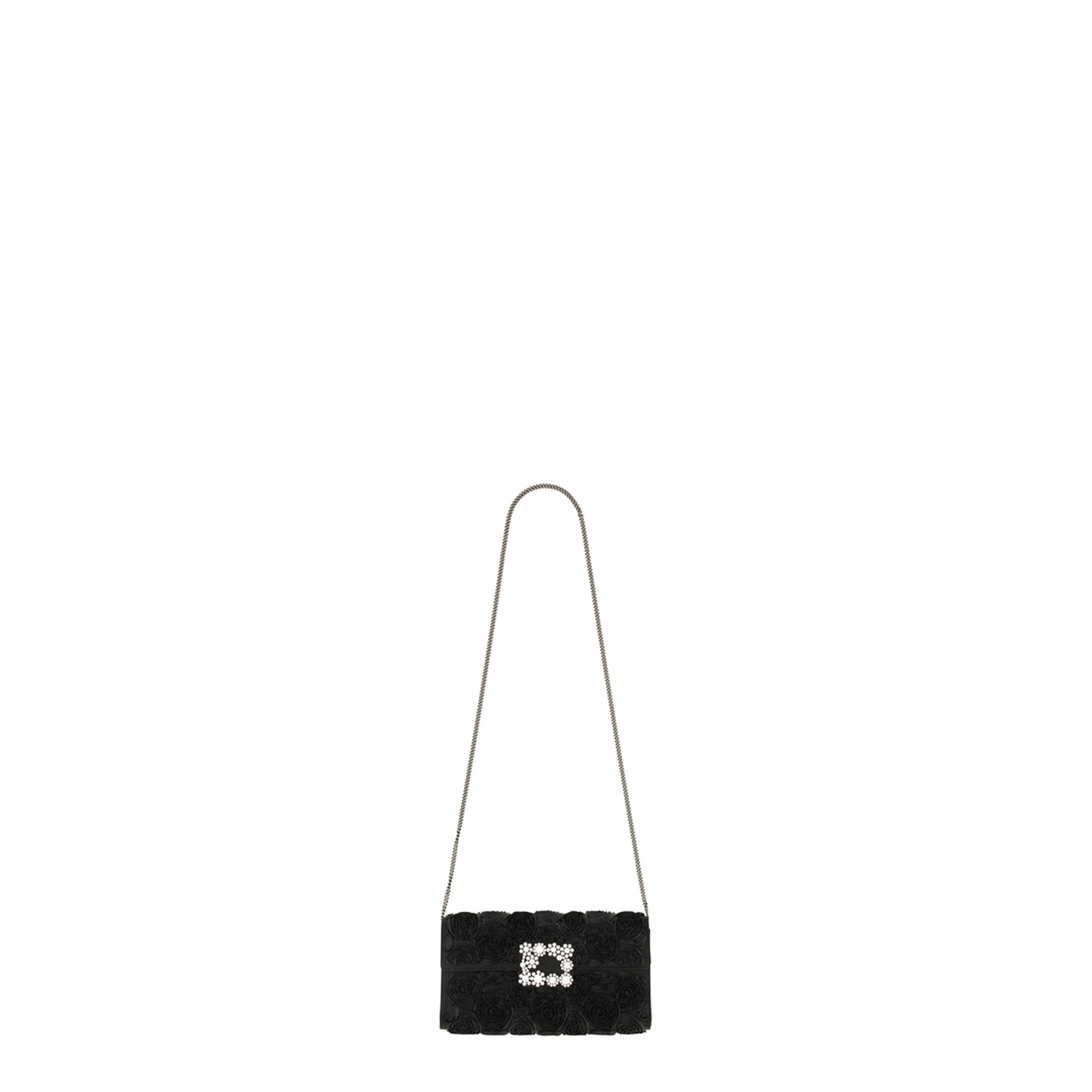 Satin Bag with Crystal Buckle and Rose Detail