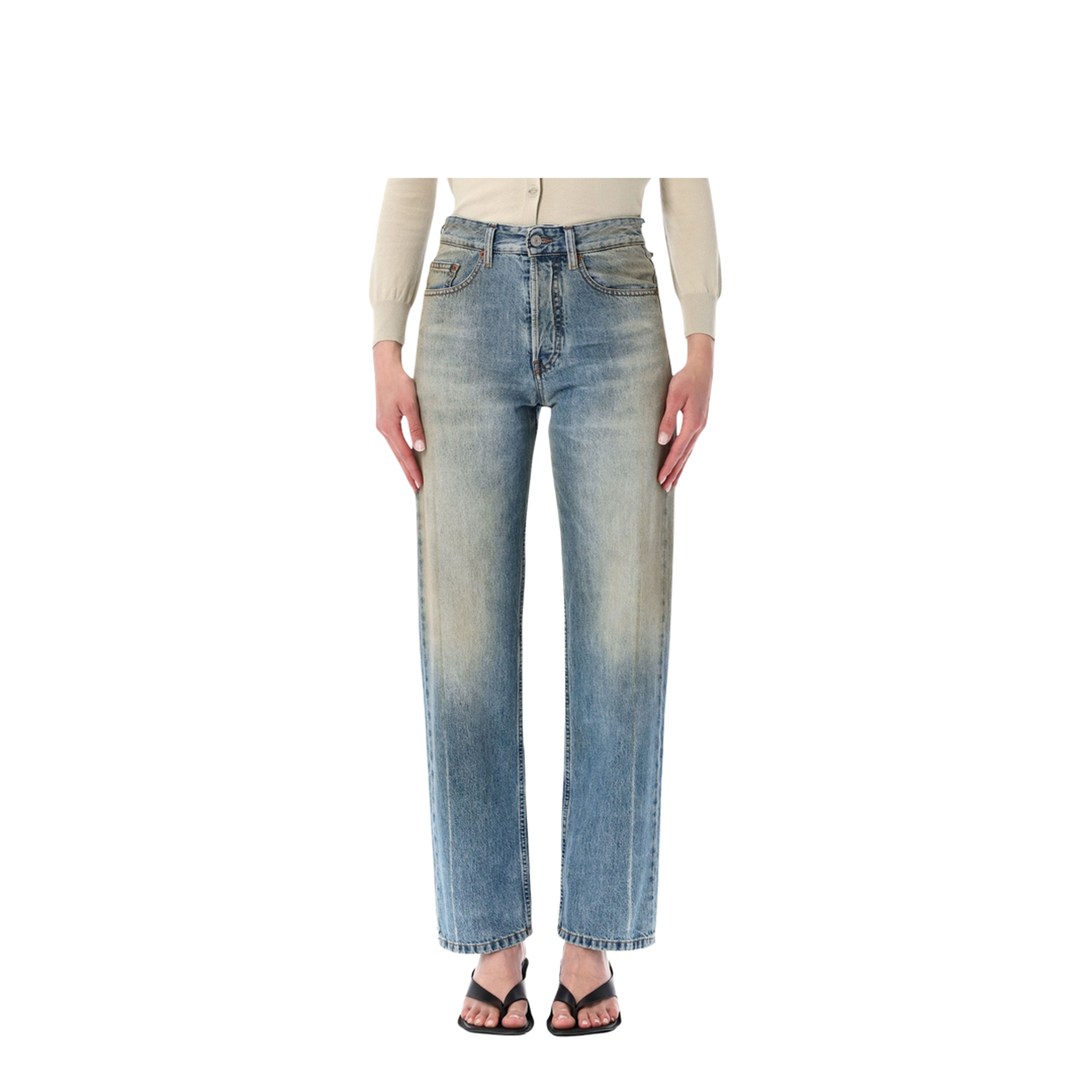 Straight-Leg Trompe-L'Œil Cotton Jeans In Medium Blue