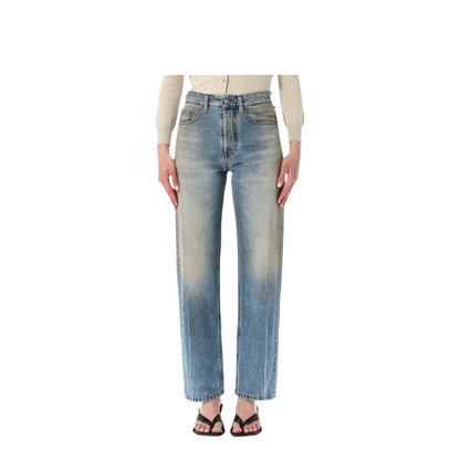 Straight-Leg Trompe-L'Œil Cotton Jeans In Medium Blue