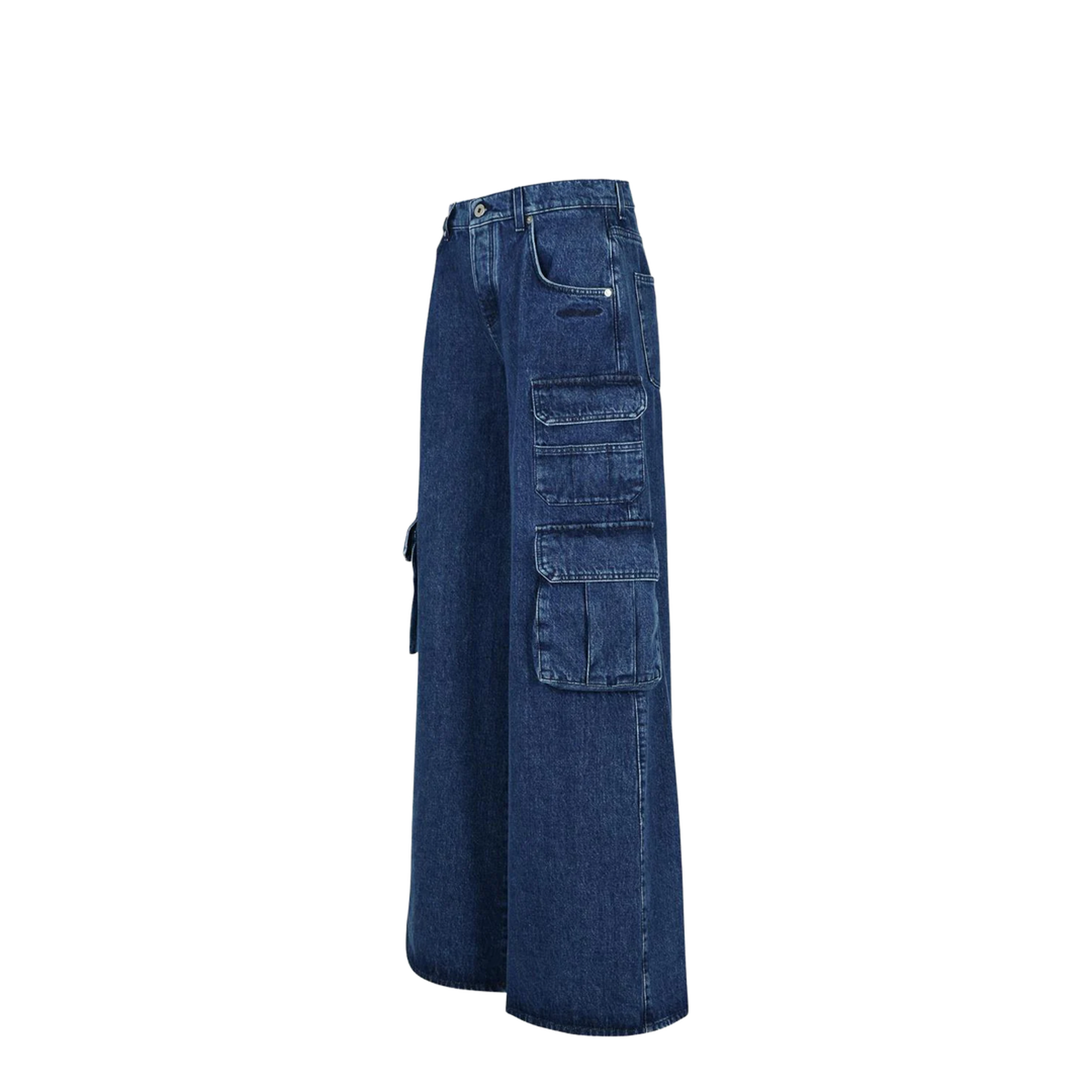 Cargo Baggy Jeans In Blue Cotton