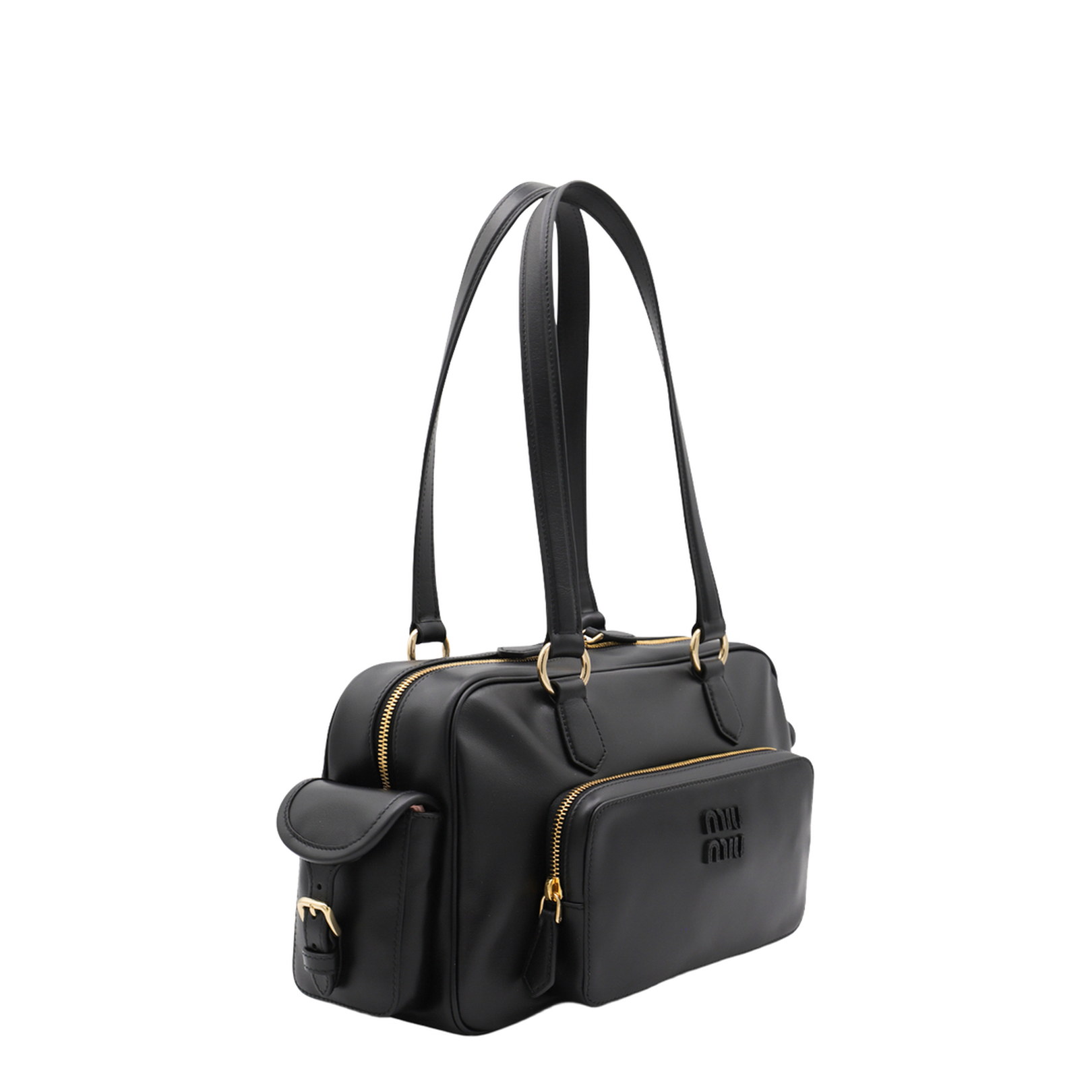 Black Pocket Nappa Leather Top-handle Bag