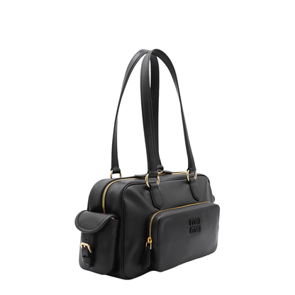 Black Pocket Nappa Leather Top-handle Bag