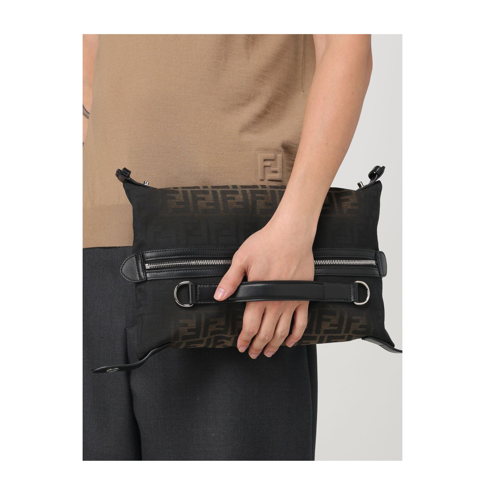 FF Medium Canvas Belt Bags - Brown