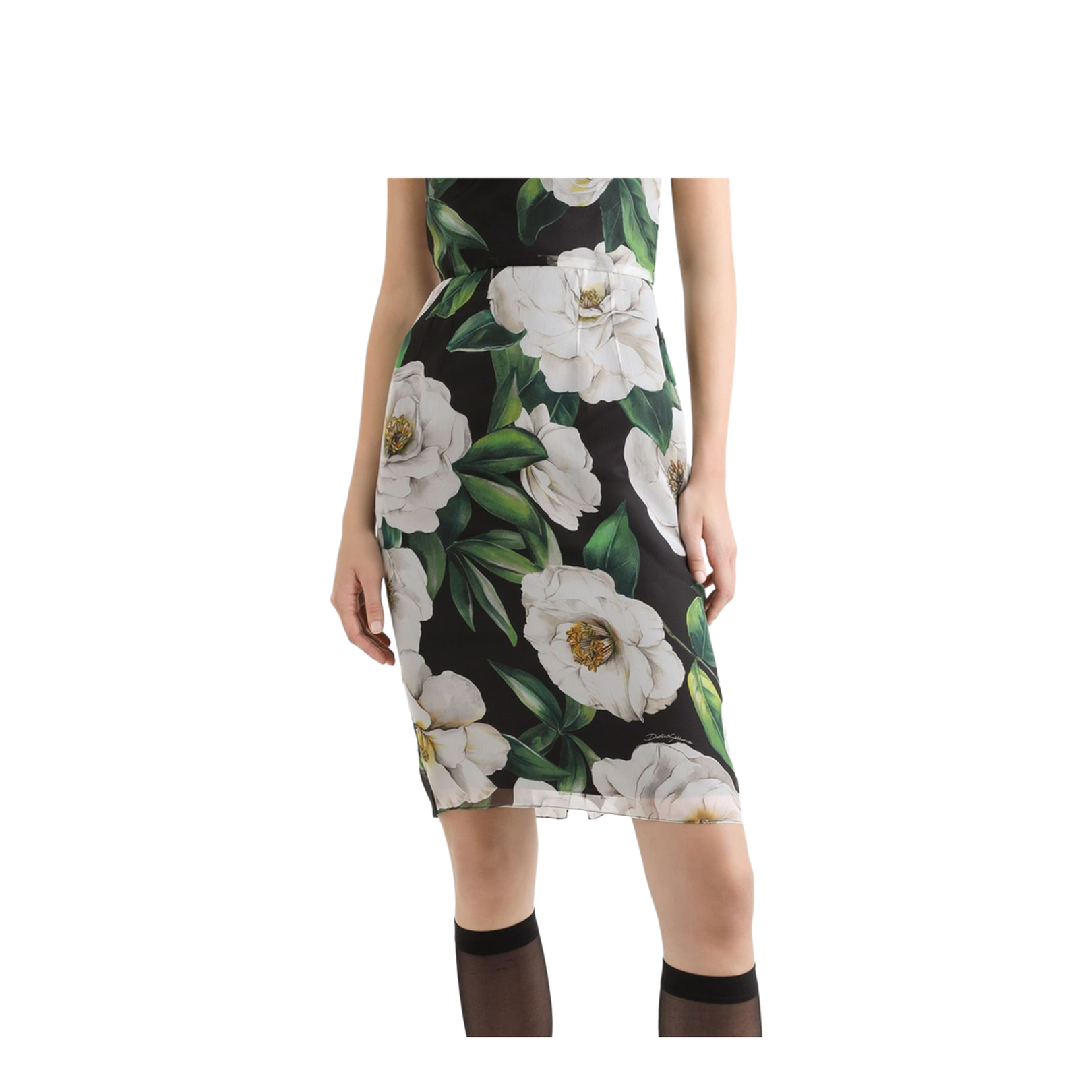 Gardenia-print chiffon midi dress