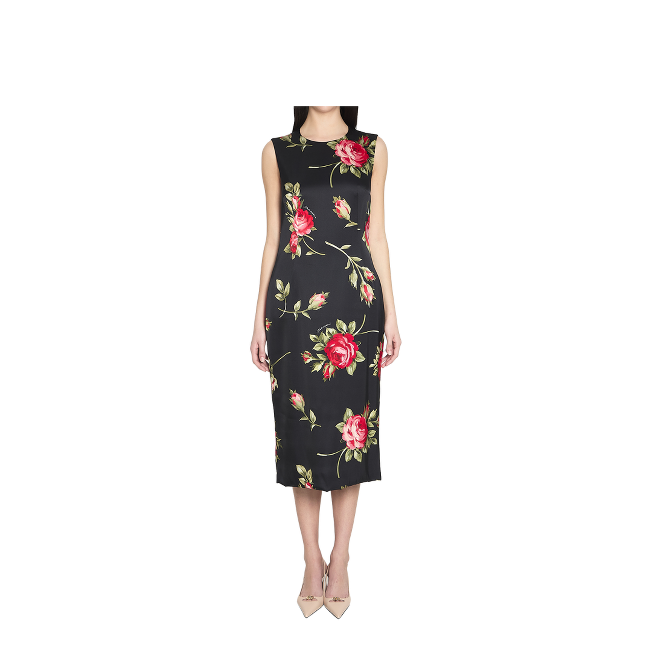 Bouquet Rose Print Satin Midi Dress