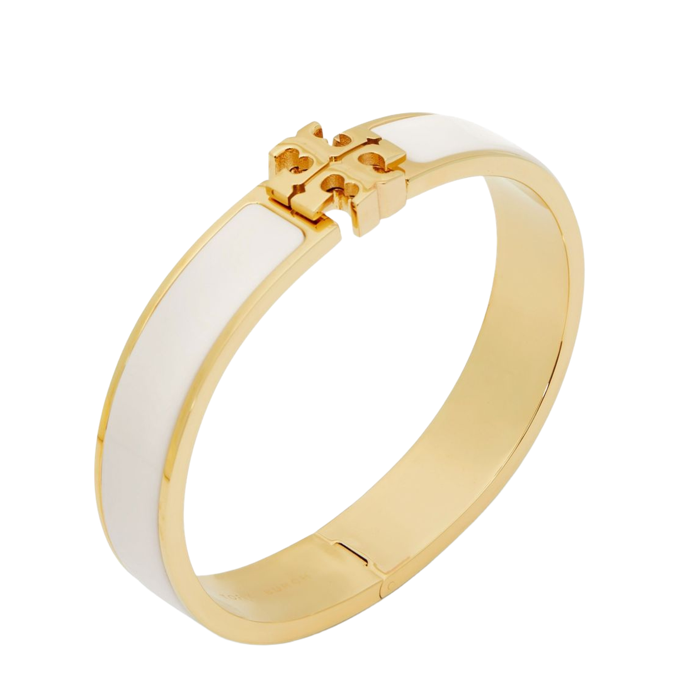 White Bracelet With Logo Plaque Closure In 18K Gold-Plated