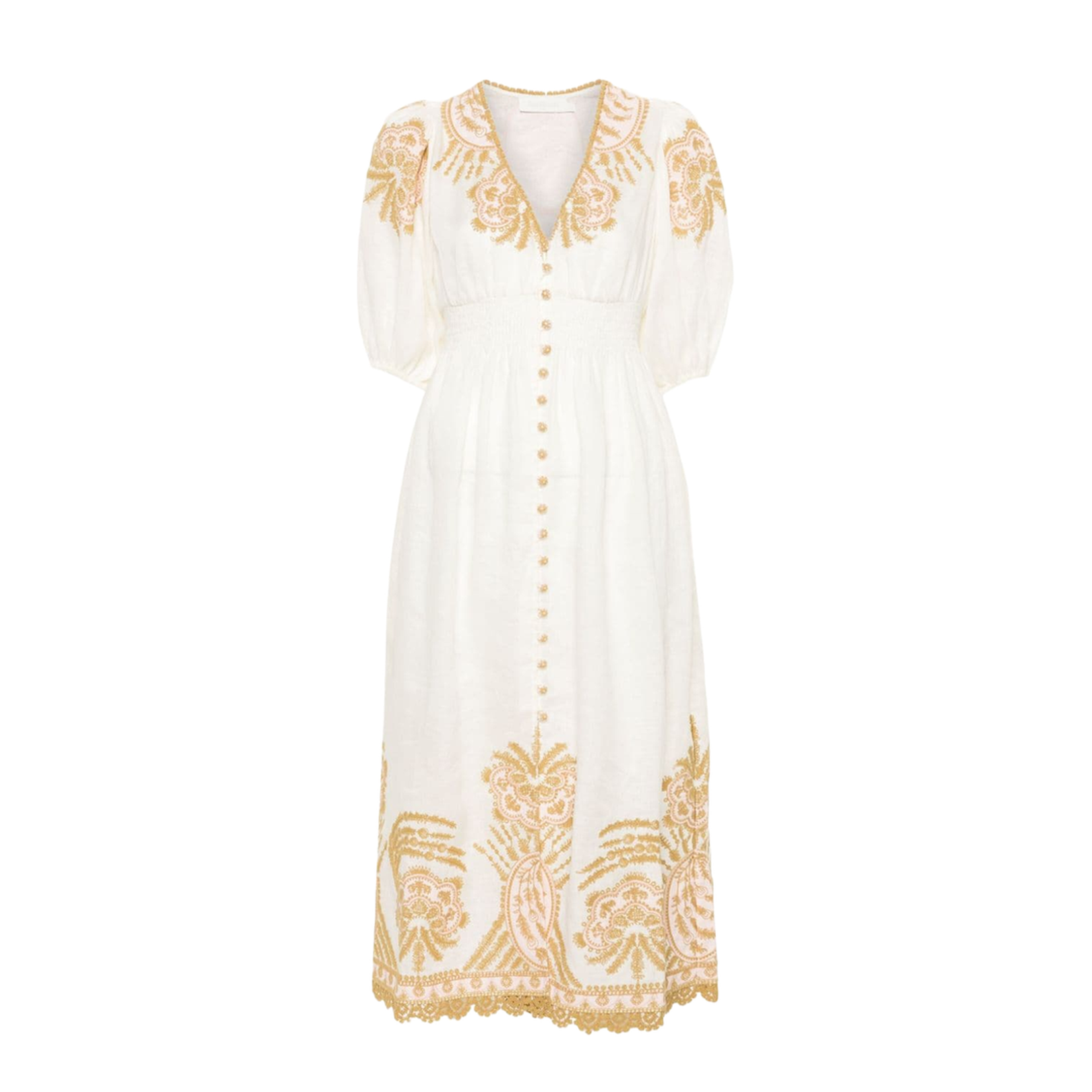 Embroidered Linen Midi Dress