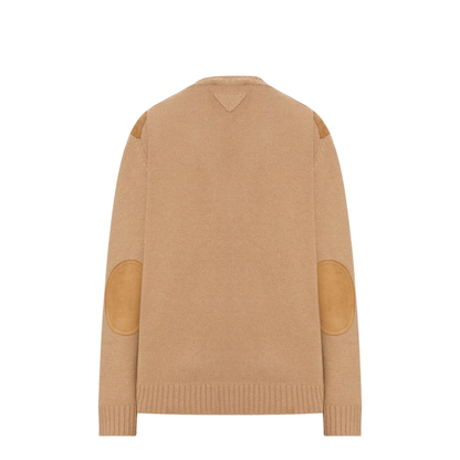 Suede-Panel V-Neck Wool Sweater