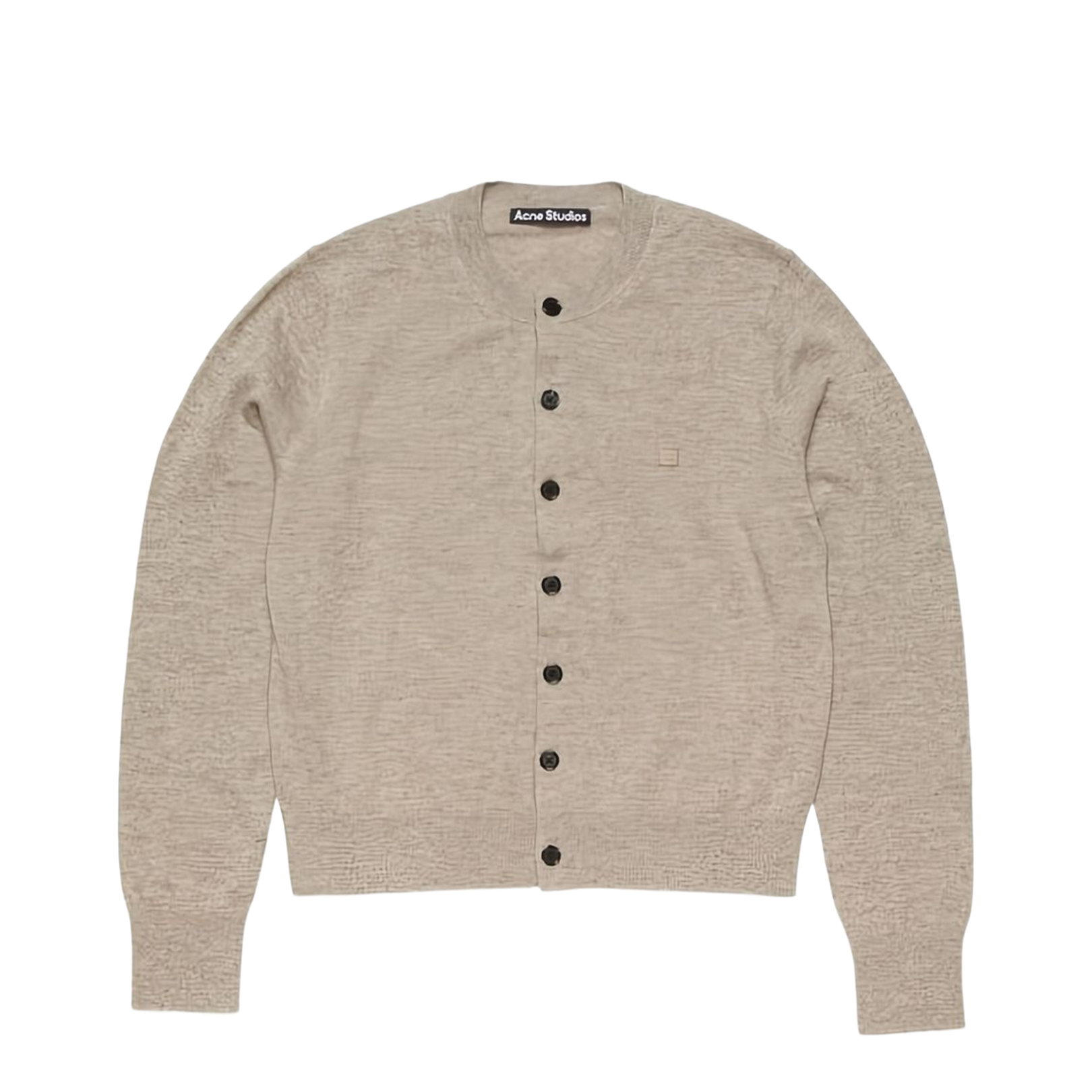 Beige Round Neck Button Fastening Long Sleeves Ribbed Cuffs