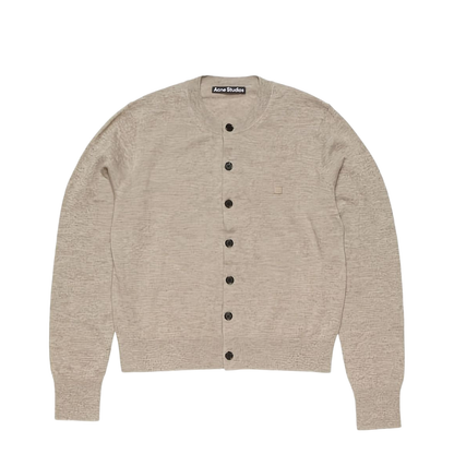 Beige Round Neck Button Fastening Long Sleeves Ribbed Cuffs