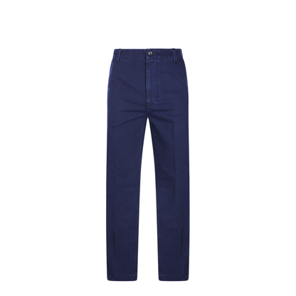Washed Denim Pant with Embossed Label in Dark Blue